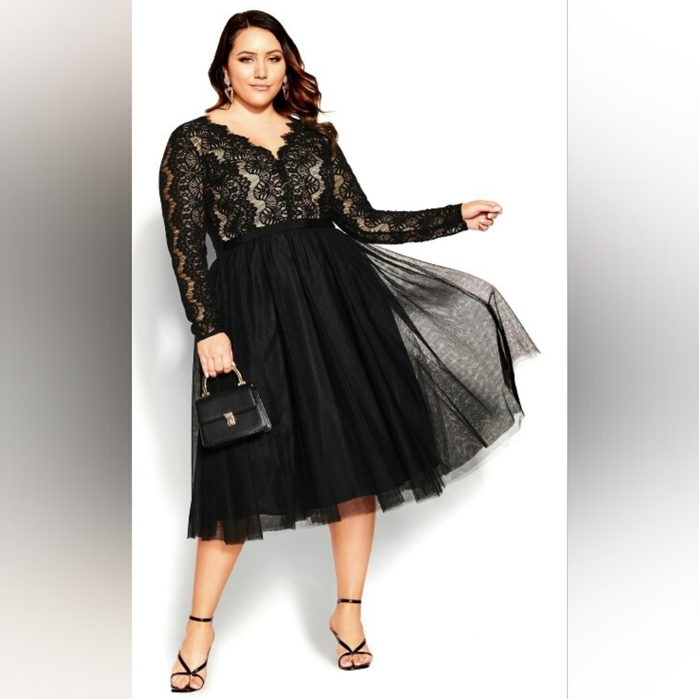 City Chic Lace Fit & Flare Dress, Black, Plus Size 18, Wedding Guest, worn once